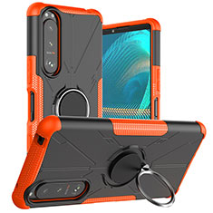 Funda Bumper Silicona y Plastico Mate Carcasa con Magnetico Anillo de dedo Soporte JX1 para Sony Xperia 5 III Naranja