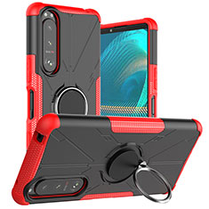 Funda Bumper Silicona y Plastico Mate Carcasa con Magnetico Anillo de dedo Soporte JX1 para Sony Xperia 5 III Rojo