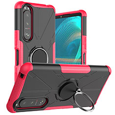 Funda Bumper Silicona y Plastico Mate Carcasa con Magnetico Anillo de dedo Soporte JX1 para Sony Xperia 5 III Rosa Roja