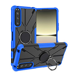 Funda Bumper Silicona y Plastico Mate Carcasa con Magnetico Anillo de dedo Soporte JX1 para Sony Xperia 5 IV Azul