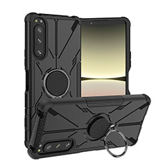 Funda Bumper Silicona y Plastico Mate Carcasa con Magnetico Anillo de dedo Soporte JX1 para Sony Xperia 5 IV Negro