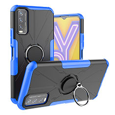 Funda Bumper Silicona y Plastico Mate Carcasa con Magnetico Anillo de dedo Soporte JX1 para Vivo Y12s Azul