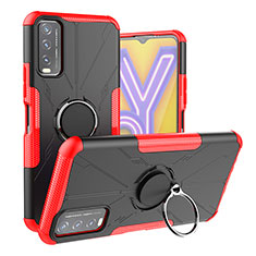 Funda Bumper Silicona y Plastico Mate Carcasa con Magnetico Anillo de dedo Soporte JX1 para Vivo Y12s Rojo