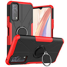 Funda Bumper Silicona y Plastico Mate Carcasa con Magnetico Anillo de dedo Soporte JX1 para Vivo Y72 5G Rojo