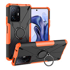 Funda Bumper Silicona y Plastico Mate Carcasa con Magnetico Anillo de dedo Soporte JX1 para Xiaomi Mi 11T 5G Naranja