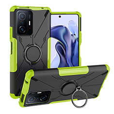 Funda Bumper Silicona y Plastico Mate Carcasa con Magnetico Anillo de dedo Soporte JX1 para Xiaomi Mi 11T 5G Verde