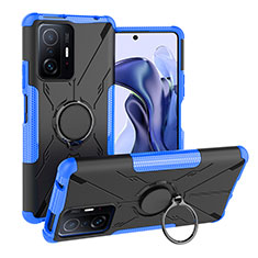 Funda Bumper Silicona y Plastico Mate Carcasa con Magnetico Anillo de dedo Soporte JX1 para Xiaomi Mi 11T Pro 5G Azul