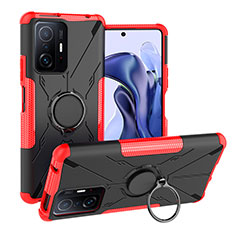 Funda Bumper Silicona y Plastico Mate Carcasa con Magnetico Anillo de dedo Soporte JX1 para Xiaomi Mi 11T Pro 5G Rojo
