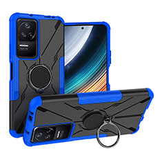 Funda Bumper Silicona y Plastico Mate Carcasa con Magnetico Anillo de dedo Soporte JX1 para Xiaomi Poco F4 5G Azul