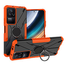 Funda Bumper Silicona y Plastico Mate Carcasa con Magnetico Anillo de dedo Soporte JX1 para Xiaomi Poco F4 5G Naranja