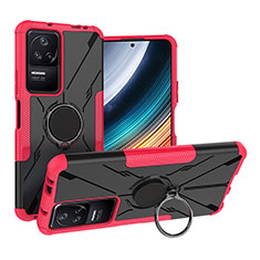 Funda Bumper Silicona y Plastico Mate Carcasa con Magnetico Anillo de dedo Soporte JX1 para Xiaomi Poco F4 5G Rosa Roja