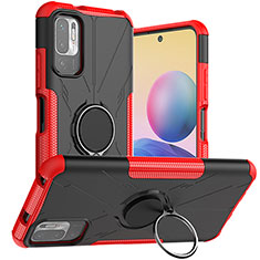 Funda Bumper Silicona y Plastico Mate Carcasa con Magnetico Anillo de dedo Soporte JX1 para Xiaomi POCO M3 Pro 5G Rojo