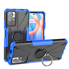 Funda Bumper Silicona y Plastico Mate Carcasa con Magnetico Anillo de dedo Soporte JX1 para Xiaomi Poco M4 Pro 5G Azul