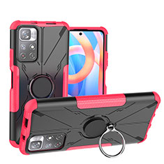 Funda Bumper Silicona y Plastico Mate Carcasa con Magnetico Anillo de dedo Soporte JX1 para Xiaomi Poco M4 Pro 5G Rosa Roja