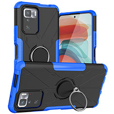 Funda Bumper Silicona y Plastico Mate Carcasa con Magnetico Anillo de dedo Soporte JX1 para Xiaomi Poco X3 GT 5G Azul