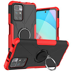 Funda Bumper Silicona y Plastico Mate Carcasa con Magnetico Anillo de dedo Soporte JX1 para Xiaomi Redmi 10 (2022) Rojo