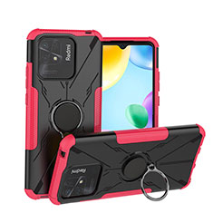Funda Bumper Silicona y Plastico Mate Carcasa con Magnetico Anillo de dedo Soporte JX1 para Xiaomi Redmi 10 India Rosa Roja