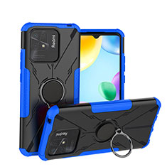 Funda Bumper Silicona y Plastico Mate Carcasa con Magnetico Anillo de dedo Soporte JX1 para Xiaomi Redmi 10 Power Azul