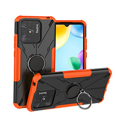 Funda Bumper Silicona y Plastico Mate Carcasa con Magnetico Anillo de dedo Soporte JX1 para Xiaomi Redmi 10 Power Naranja