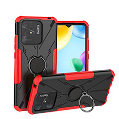 Funda Bumper Silicona y Plastico Mate Carcasa con Magnetico Anillo de dedo Soporte JX1 para Xiaomi Redmi 10 Power Rojo