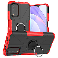 Funda Bumper Silicona y Plastico Mate Carcasa con Magnetico Anillo de dedo Soporte JX1 para Xiaomi Redmi 9T 4G Rojo