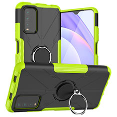 Funda Bumper Silicona y Plastico Mate Carcasa con Magnetico Anillo de dedo Soporte JX1 para Xiaomi Redmi 9T 4G Verde