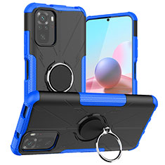 Funda Bumper Silicona y Plastico Mate Carcasa con Magnetico Anillo de dedo Soporte JX1 para Xiaomi Redmi Note 10 4G Azul