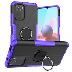 Funda Bumper Silicona y Plastico Mate Carcasa con Magnetico Anillo de dedo Soporte JX1 para Xiaomi Redmi Note 10 4G Morado