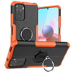 Funda Bumper Silicona y Plastico Mate Carcasa con Magnetico Anillo de dedo Soporte JX1 para Xiaomi Redmi Note 10 4G Naranja