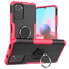 Funda Bumper Silicona y Plastico Mate Carcasa con Magnetico Anillo de dedo Soporte JX1 para Xiaomi Redmi Note 10 4G Rosa Roja