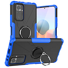 Funda Bumper Silicona y Plastico Mate Carcasa con Magnetico Anillo de dedo Soporte JX1 para Xiaomi Redmi Note 10 Pro 4G Azul