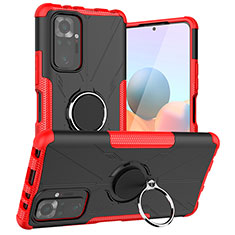 Funda Bumper Silicona y Plastico Mate Carcasa con Magnetico Anillo de dedo Soporte JX1 para Xiaomi Redmi Note 10 Pro 4G Rojo