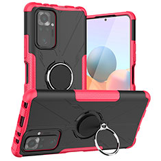 Funda Bumper Silicona y Plastico Mate Carcasa con Magnetico Anillo de dedo Soporte JX1 para Xiaomi Redmi Note 10 Pro 4G Rosa Roja