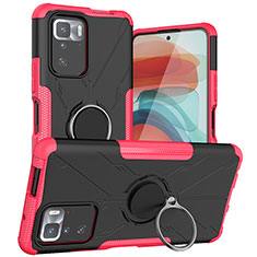 Funda Bumper Silicona y Plastico Mate Carcasa con Magnetico Anillo de dedo Soporte JX1 para Xiaomi Redmi Note 10 Pro 5G Rosa Roja