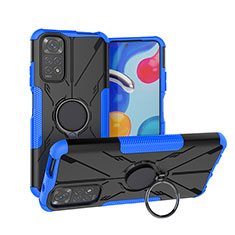 Funda Bumper Silicona y Plastico Mate Carcasa con Magnetico Anillo de dedo Soporte JX1 para Xiaomi Redmi Note 11 4G (2022) Azul