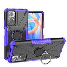 Funda Bumper Silicona y Plastico Mate Carcasa con Magnetico Anillo de dedo Soporte JX1 para Xiaomi Redmi Note 11 5G Morado