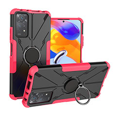 Funda Bumper Silicona y Plastico Mate Carcasa con Magnetico Anillo de dedo Soporte JX1 para Xiaomi Redmi Note 11 Pro 4G Rosa Roja