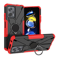 Funda Bumper Silicona y Plastico Mate Carcasa con Magnetico Anillo de dedo Soporte JX1 para Xiaomi Redmi Note 11T Pro 5G Rojo