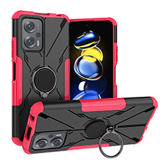 Funda Bumper Silicona y Plastico Mate Carcasa con Magnetico Anillo de dedo Soporte JX1 para Xiaomi Redmi Note 11T Pro 5G Rosa Roja
