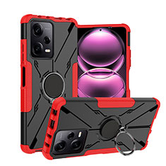 Funda Bumper Silicona y Plastico Mate Carcasa con Magnetico Anillo de dedo Soporte JX1 para Xiaomi Redmi Note 12 Pro 5G Rojo
