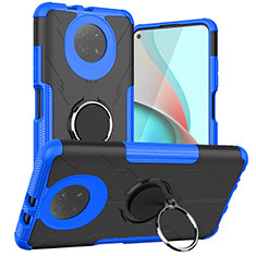 Funda Bumper Silicona y Plastico Mate Carcasa con Magnetico Anillo de dedo Soporte JX1 para Xiaomi Redmi Note 9T 5G Azul