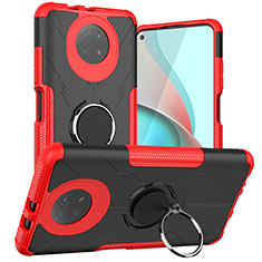 Funda Bumper Silicona y Plastico Mate Carcasa con Magnetico Anillo de dedo Soporte JX1 para Xiaomi Redmi Note 9T 5G Rojo