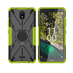 Funda Bumper Silicona y Plastico Mate Carcasa con Magnetico Anillo de dedo Soporte JX2 para Nokia C100 Verde