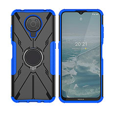 Funda Bumper Silicona y Plastico Mate Carcasa con Magnetico Anillo de dedo Soporte JX2 para Nokia G10 Azul