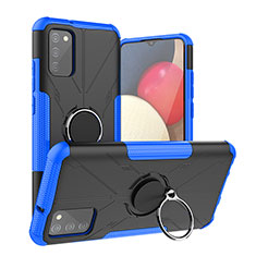 Funda Bumper Silicona y Plastico Mate Carcasa con Magnetico Anillo de dedo Soporte JX2 para Samsung Galaxy A03s Azul