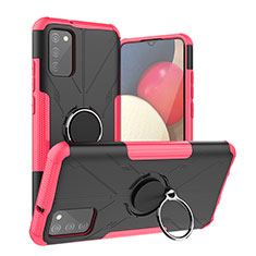 Funda Bumper Silicona y Plastico Mate Carcasa con Magnetico Anillo de dedo Soporte JX2 para Samsung Galaxy M02s Rosa Roja