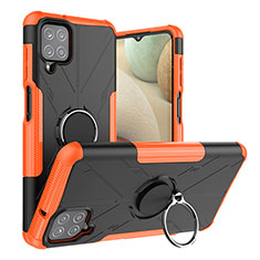 Funda Bumper Silicona y Plastico Mate Carcasa con Magnetico Anillo de dedo Soporte JX2 para Samsung Galaxy M12 Naranja