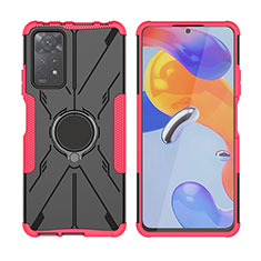 Funda Bumper Silicona y Plastico Mate Carcasa con Magnetico Anillo de dedo Soporte JX2 para Xiaomi Redmi Note 11 Pro 4G Rojo