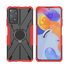 Funda Bumper Silicona y Plastico Mate Carcasa con Magnetico Anillo de dedo Soporte JX2 para Xiaomi Redmi Note 11 Pro 4G Rosa Roja
