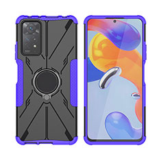 Funda Bumper Silicona y Plastico Mate Carcasa con Magnetico Anillo de dedo Soporte JX2 para Xiaomi Redmi Note 11 Pro 5G Morado
